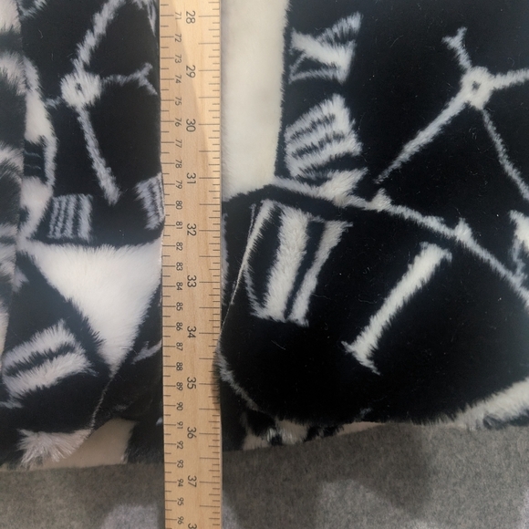 Vintage Black and White Roman Numerical Clock Pattern Coat Faux Fur Women 44 M - Picture 5 of 9